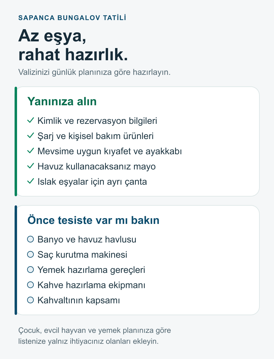 Bungalov tatilinde yanınıza alınacaklar ve tesiste olup olmadığı kontrol edilecekler