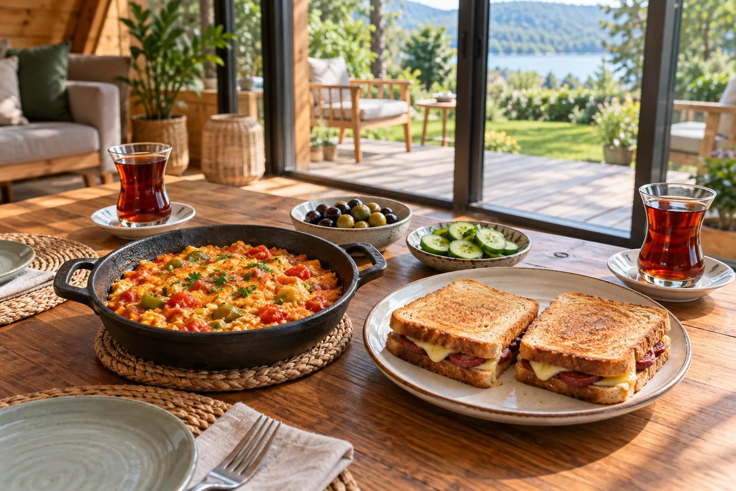 Sapanca’da Bungalov Kahvaltısı: Menemen ve Tavada Sucuklu Kaşarlı Ekmek
